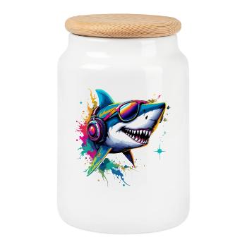 Requin Requin tigre Plongeur Requins mignons Grand requin blanc - Boîte à biscuits avec couvercle en bois - blanc - Devant