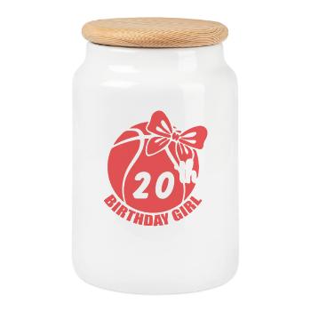 Basketball 20th Birthday Basketball Player - Cookie Jar with Wooden Lid - white - Front