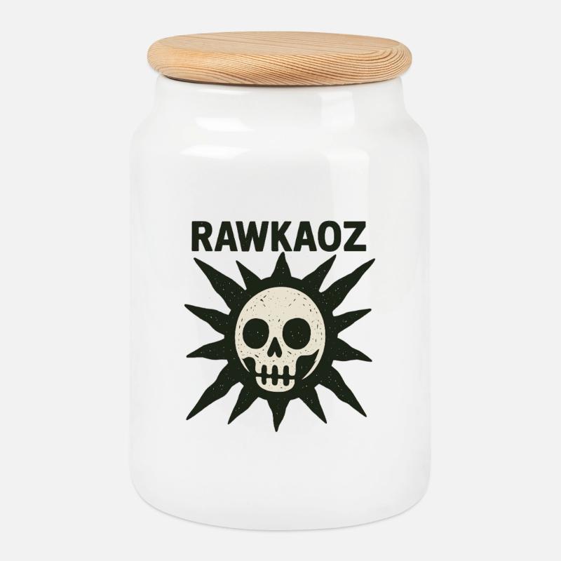 Rawkaoz Skull Sonnenlogo - Keksdose mit Holzdeckel - Weiß