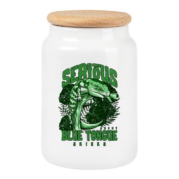 Serious About Blue Tongue Skinks Reptile Keeper - Cookie Jar with Wooden Lid - white - Front