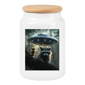 Waschbär Selfie mit UFO - Keksdose mit Holzdeckel - Weiß - Vorne