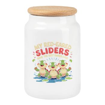 Red-eared Turtle - Cookie Jar with Wooden Lid - white - Front