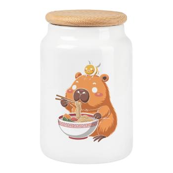 Ramen au capybara et à l'abeille kawaii - Boîte à biscuits avec couvercle en bois - blanc - Devant