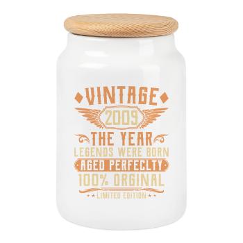 16. Geburtstag Vintage - Jahrgang 2009 - Keksdose mit Holzdeckel - Weiß - Vorne