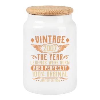 18. Geburtstag Vintage - Jahrgang 2007 - Keksdose mit Holzdeckel - Weiß - Vorne