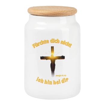 Shining Cross Message Jesus Saying Isaiah - Cookie Jar with Wooden Lid - white - Front