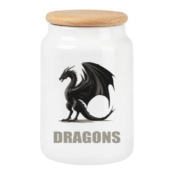 Drachen Drache - Keksdose mit Holzdeckel - Weiß - Vorne