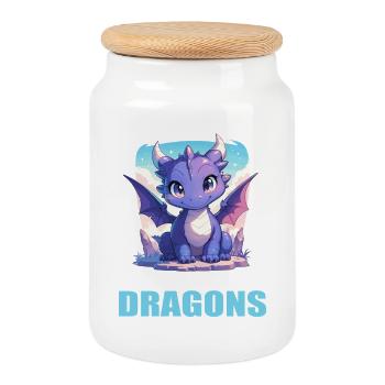 Drachen Drache - Keksdose mit Holzdeckel - Weiß - Vorne