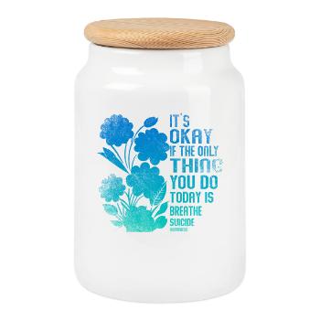 Its Okay If The Only Thing Is Breath - Cookie Jar with Wooden Lid - white - Front