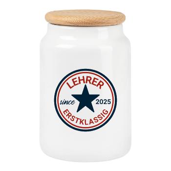 Teacher Tattoo Design 2025 - Cookie Jar with Wooden Lid - white - Front