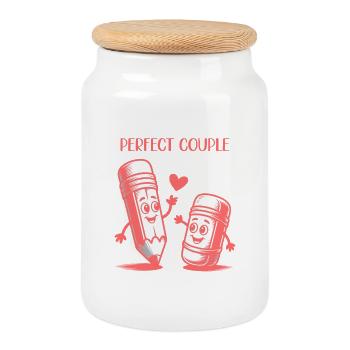 Perfect Couple Pencil And Eraser Drawing - Cookie Jar with Wooden Lid - white - Front