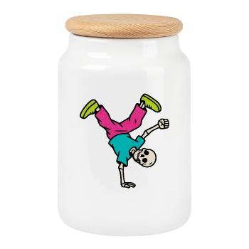 Neon Breakdancing Skeleton Retro Hip-Hop - Cookie Jar with Wooden Lid - white - Front