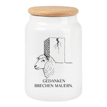 Thoughts break walls - Sheep Motivation - Cookie Jar with Wooden Lid - white - Front