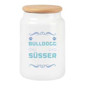 Dicton de chien bouledogue - Boîte à biscuits avec couvercle en bois - blanc - Devant