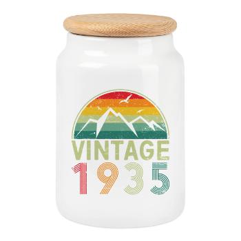 Retro Mountain Range Vintage Design - Cookie Jar with Wooden Lid - white - Front