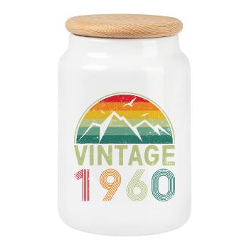 Vintages Bergsonnenuntergang-Design - Keksdose mit Holzdeckel - Weiß - Vorne