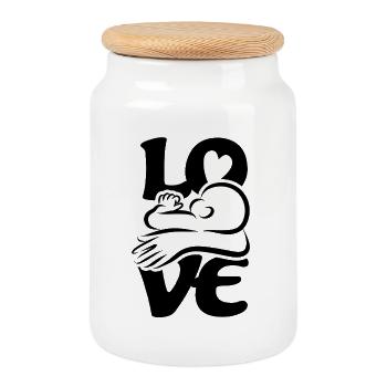 Bébé qui boit et qui allaite Maman AMOUR - Boîte à biscuits avec couvercle en bois - blanc - Devant