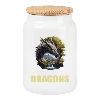 Drachen Drache - Keksdose mit Holzdeckel - Weiß - Vorne