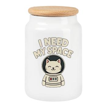 Kitten in astronaut suit - Cookie Jar with Wooden Lid - white - Front