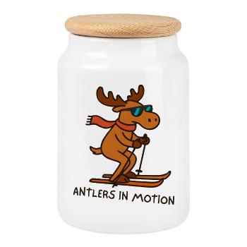 Illustration de ski d’orignal cool - Boîte à biscuits avec couvercle en bois - blanc - Devant