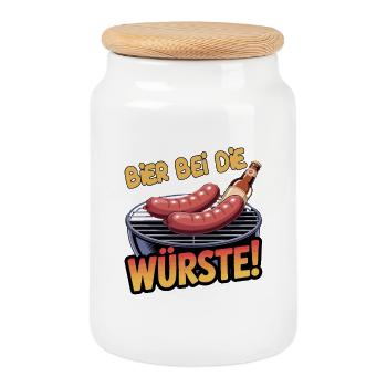 Beer at The Sausages Grill Saying BBQ Sausage Beer - Cookie Jar with Wooden Lid - white - Front