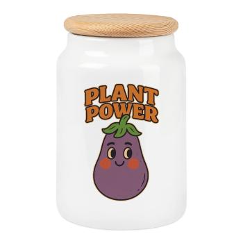 Aubergine ludique avec un message - Boîte à biscuits avec couvercle en bois - blanc - Devant
