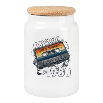 Cassette 45ème Anniversaire Septembre Millésime 1980 - Boîte à biscuits avec couvercle en bois - blanc - Devant
