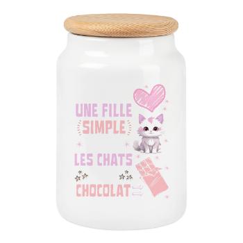 Je suis une fille Simple Chats et Chocolat - Boîte à biscuits avec couvercle en bois - blanc - Devant