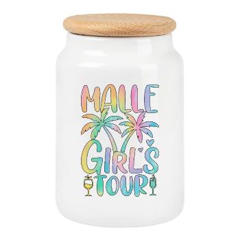 Visite de Malle Girls - Boîte à biscuits avec couvercle en bois - blanc - Devant