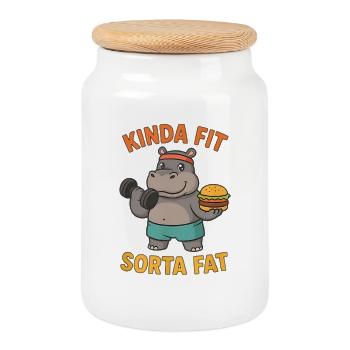 Kinda Fit Sorta Fat Funny Gym Cute Hippo Retro - Keksdose mit Holzdeckel - Weiß - Vorne