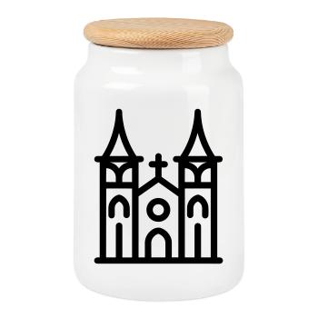 cathedral - Cookie Jar with Wooden Lid - white - Front