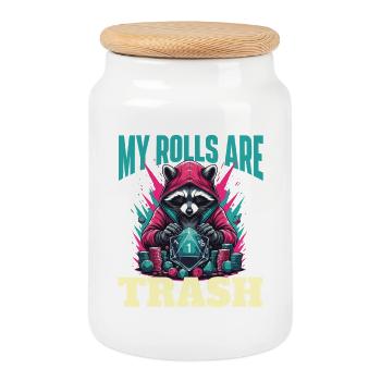 My Rolls Are Trash Funny Dice Quote RPG Humor - Cookie Jar with Wooden Lid - white - Front
