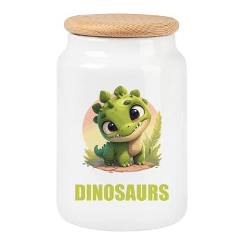 Dino Dinosaure Dinosaure - Boîte à biscuits avec couvercle en bois - blanc - Devant