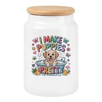 Dog Groomer I Make Puppies Beautiful I Make - Cookie Jar with Wooden Lid - white - Front