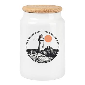 Phare avec le bruit de la mer - Boîte à biscuits avec couvercle en bois - blanc - Devant