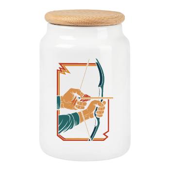 archery bow target archer hands retro - Cookie Jar with Wooden Lid - white - Front