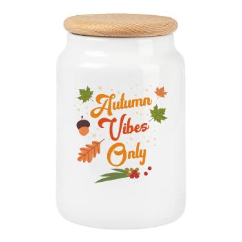 Autumn-Vibes-Only-Cozy-Fall-Leaves-Seasonal-Out - Cookie Jar with Wooden Lid - white - Front