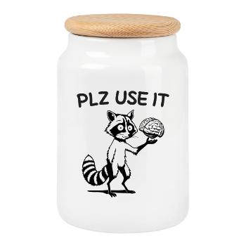 Raton laveur drôle avec un cerveau PLZ Utilisez-le - Boîte à biscuits avec couvercle en bois - blanc - Devant