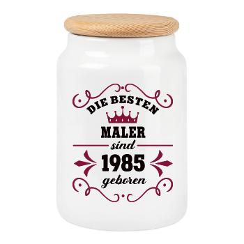 Malerin Geburtstag Jahrgang 1985 Maler Kollegen - Keksdose mit Holzdeckel - Weiß - Vorne