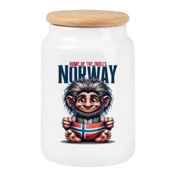 Norwegian Troll with Flag - Cookie Jar with Wooden Lid - white - Front