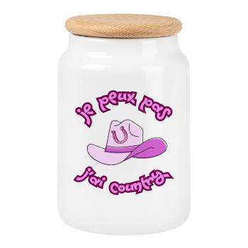 I can't, I have Country - Pink Hat - Cookie Jar with Wooden Lid - white - Front