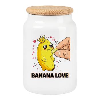 Banana Love Kawaii Manga Banana Crown - Cookie Jar with Wooden Lid - white - Front