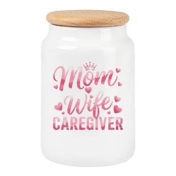 Motif cœur mère-fille - Boîte à biscuits avec couvercle en bois - blanc - Devant