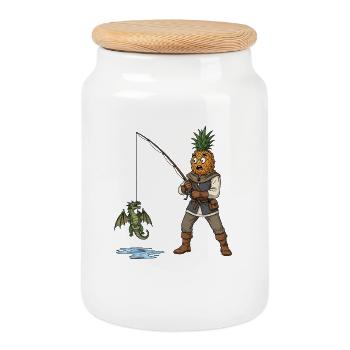 Ananas Mittelalter Drache - Keksdose mit Holzdeckel - Weiß - Vorne