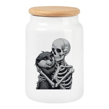 Otter Skeleton Halloween - Cookie Jar with Wooden Lid - white - Front