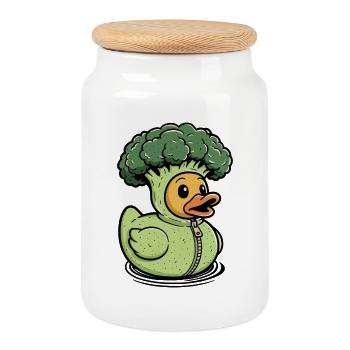 Canard brocoli, canard en caoutchouc, canard en caoutchouc, canard en caoutchouc - Boîte à biscuits avec couvercle en bois - blanc - Devant