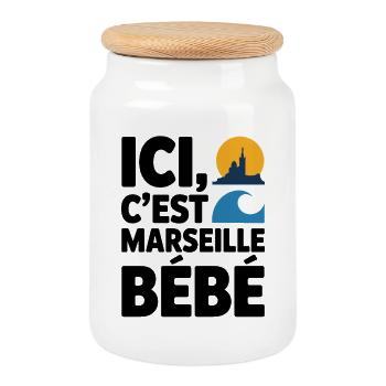 Here It's Marseille Baby Marseille Humor - Cookie Jar with Wooden Lid - white - Front