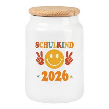 Schoolchild 2026 Happy Design - Cookie Jar with Wooden Lid - white - Front