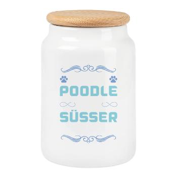 Poodle Dog Saying - Cookie Jar with Wooden Lid - white - Front