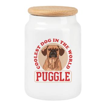 Cadeau pour propriétaire de chien Puggle - Boîte à biscuits avec couvercle en bois - blanc - Devant